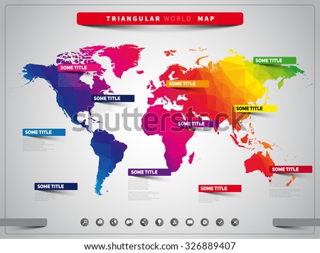 World map illustration and infographics, triangular vector design template
