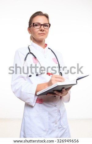 Portrait of a friendly female doctor with folder