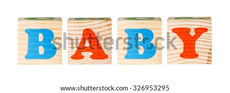 wooden blocks with the word baby isolated on a white background