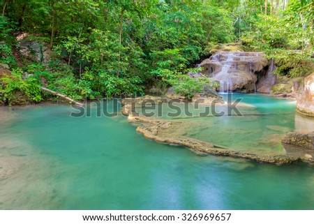 Waterfall in Deep forest at Erawan waterfall National Park.
