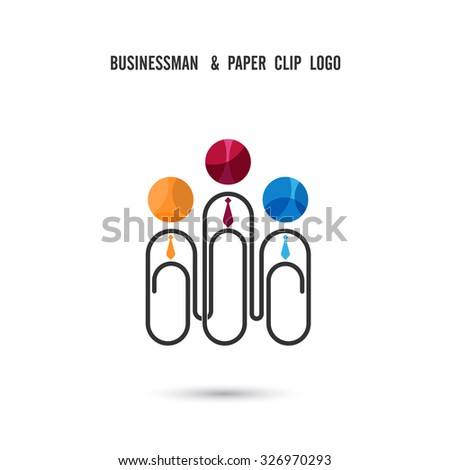 Businessman and paper clip logo design vector template.Team,partners,friends or partnership logotype.Together union symbol of friendship.Business teamwork cooperation icon.Vector illustration