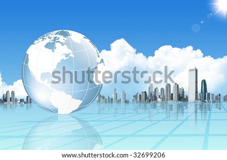 Abstract business background with globe and buildings