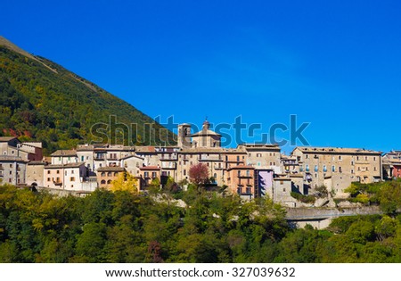 Panoramic view of Leonessa village in the Lazio region, Italy.