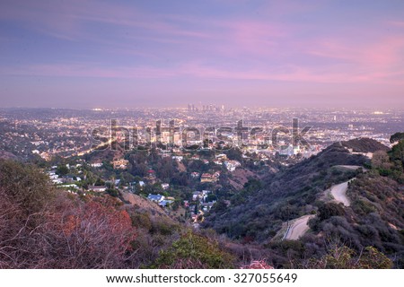 Aerial view of Los angeles city from Runyon Canyon park. concept about traveling, nature and backgrounds