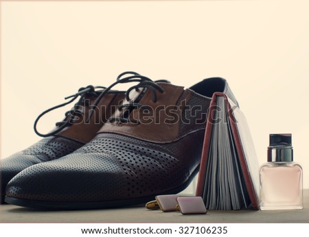 Male shoes, perfume and cufflinks