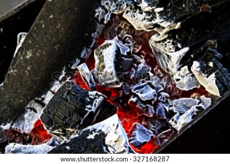burning coals, computer generated images, closeup of photo 