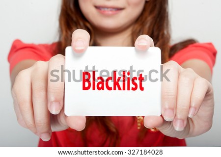 Businesswoman showing card with blacklist message