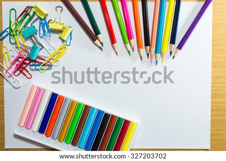 frame of colorful school supplies and equipment education art.with Text Space