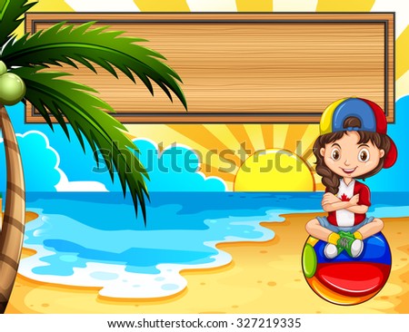 Little girl sitting on the beach ball illustration