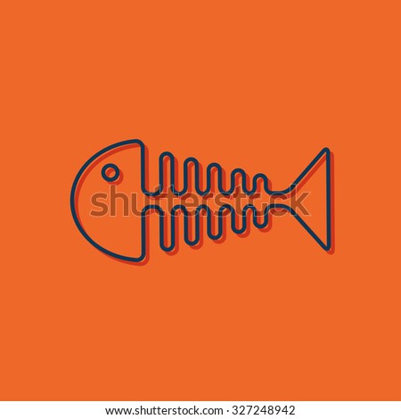 Vector blue outline fishbone icon on orange background with shadow 