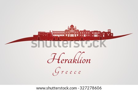 Heraklion skyline in red and gray background in editable vector file Royalty-Free Stock Photo #327278606
