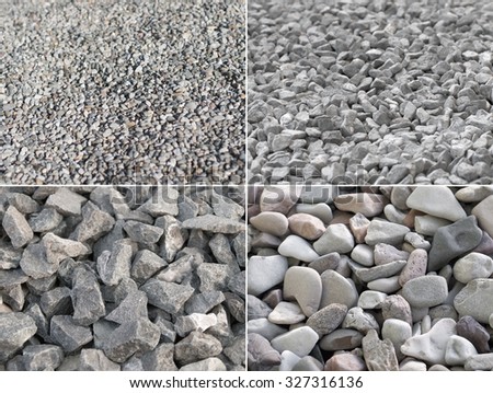 Four pictures of gravel in different shapes ans sizes