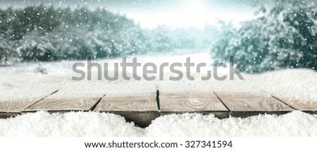 winter cold day and wooden table place 