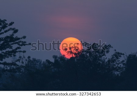 The sun rises in a winter morning,Thailand