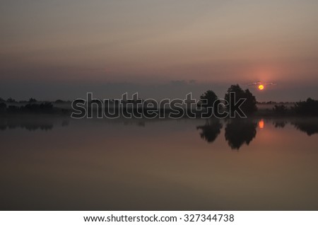 Sunrise in the Danube Delta in Romania on lovely a summer day