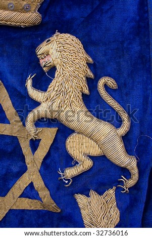 Lion and Star of David on vintage Torah Ark Curtain, Flea Market, Tel-Aviv
