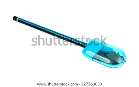 Pencils and sharpener isolated on a white background