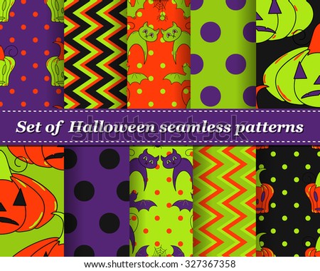 Set of Halloween seamless vector abstract pattern paper for scrapbook. Can be used for wallpaper, pattern fills, web page background, surface textures. Gorgeous abstract background 