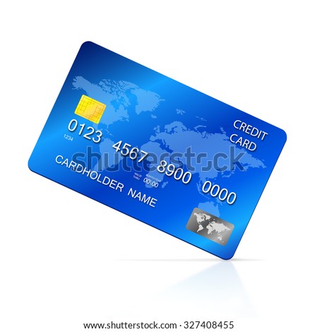 Vector illustration of detailed blue credit card, isolated on white