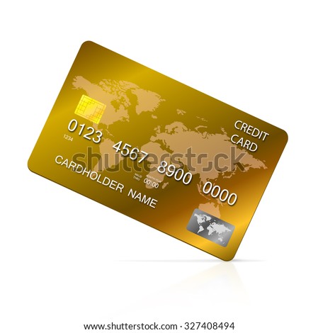 Vector illustration of detailed golden credit card, isolated on white
