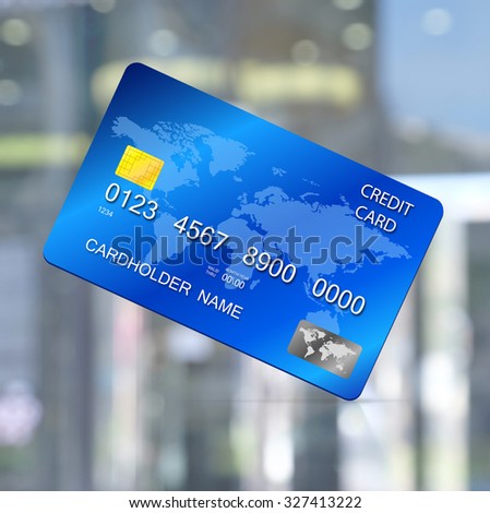 Vector illustration of detailed blue credit card on abstract background