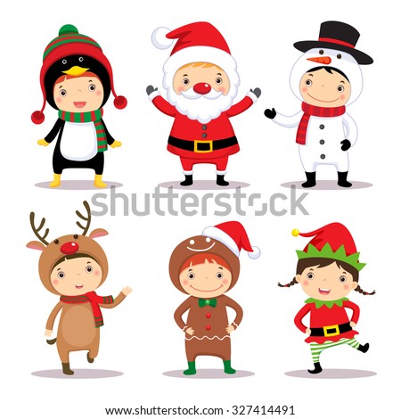 Illustration of cute kids wearing Christmas costumes