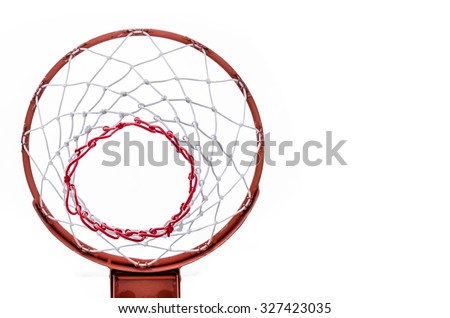 basketball hoop viewed from below,focus on red zone