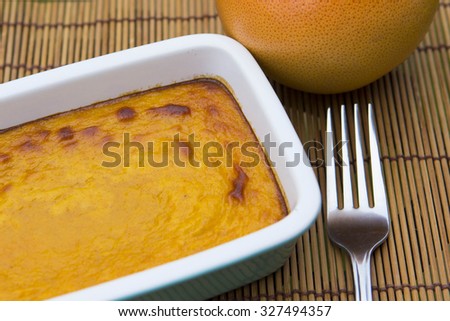 Vegetarian dessert squash pudding, shallow depth of field
