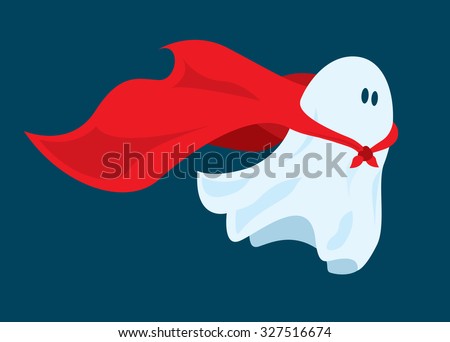 Cartoon illustration of funny super hero ghost flying with costume cape Royalty-Free Stock Photo #327516674
