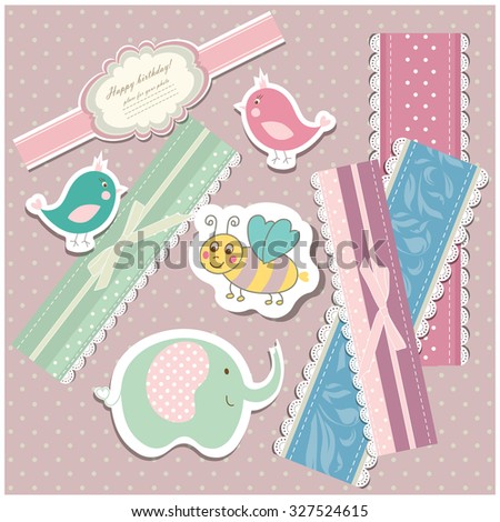 Set of design elements for scrapbooking vintage baby card vector eps 10