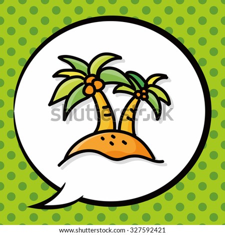 coconut tree color doodle, speech bubble