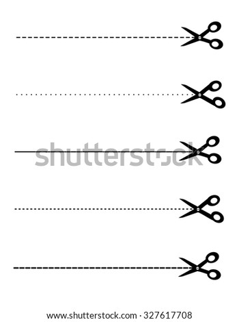 Black dotted lines / coupon border with pair of scissors illustration isolated on white background