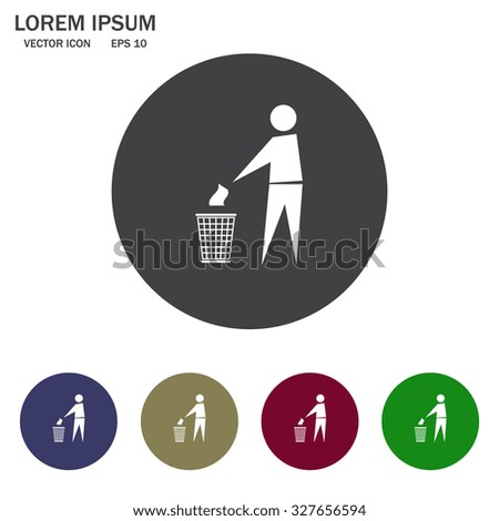 Trash bin or trash can with human figure symbol in vector with shadow