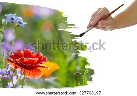 hand paint picture with red poppies