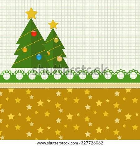 Abstract winter template for Christmas card with cute Christmas tree, Christmas ball, and lace elements