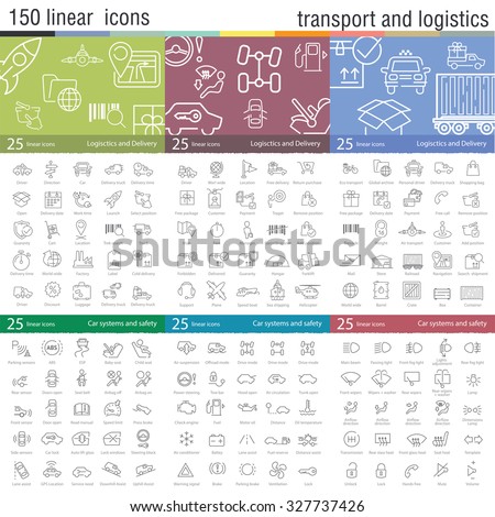 Vector thin line icons set for transportation, logistics, delivery and car interface. Royalty-Free Stock Photo #327737426