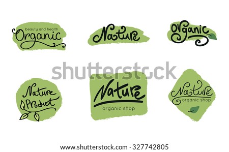 Set of organic and nature food logos and labels.  Royalty-Free Stock Photo #327742805