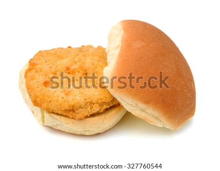 Bun and chicken patty ingredient hamburger isolated on white 