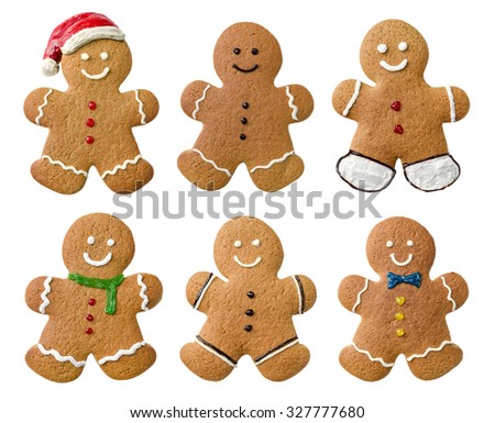 Collection of various gingerbread men on a white background Royalty-Free Stock Photo #327777680