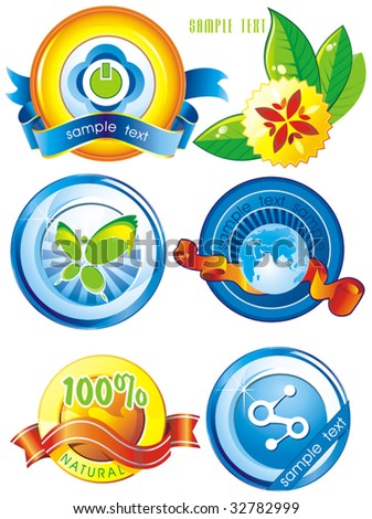 Certified organic label or sticker for products - graphic illustration. Shiny Control Ecology Set of design element, vector labels for quality warranty