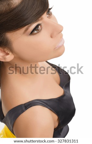 Beautiful long hairs women modeling pose in studio on white background