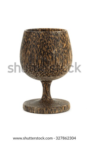glass wine is made from wood  isolated on white background