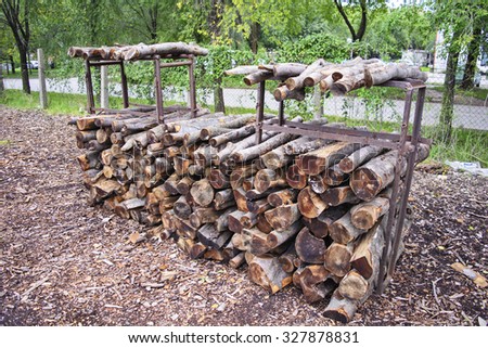 Wood at the depot, cut the log and ready for sale.