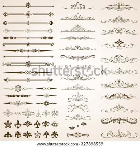 Set of Calligraphic frames, page divider and border elements vector illustration with all separated elements.