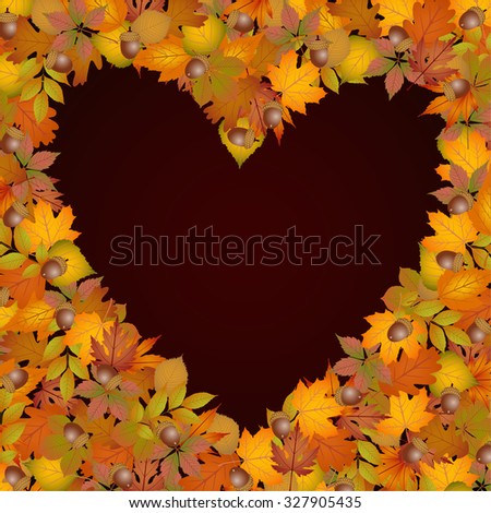 Background heart made of autumn leaves