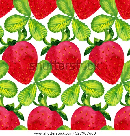 Watercolor pattern with wild strawberry ornament, hand drawn in 1950s or 1960s style. Concept for farmers market, organic food, natural product design, soap package, herbal tea, antioxidants etc.
