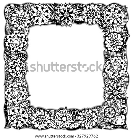 Decorative nature frame of Monochrome Abstract flowers, background.  Vector illustration