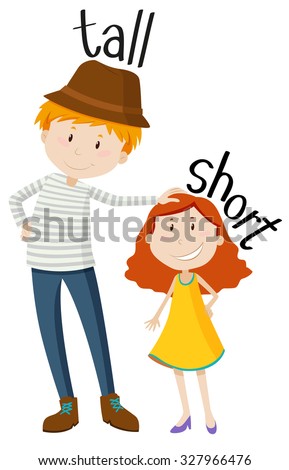 Opposite adjectives tall and short illustration