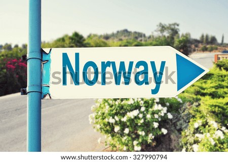 Norway Road Sign with beautiful nature and road on background