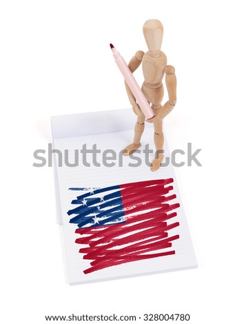 Wooden mannequin made a drawing of a flag - Samoa